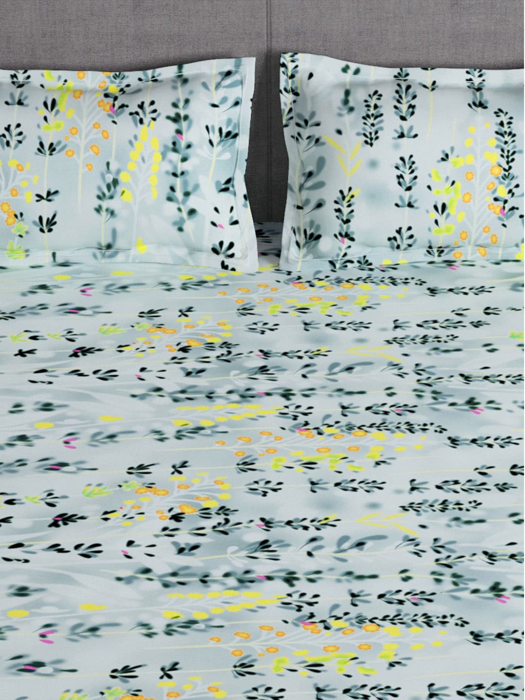 Story@home Arena Grey & Blue Floral Printed 180 TC Bedsheet & Pillow Covers