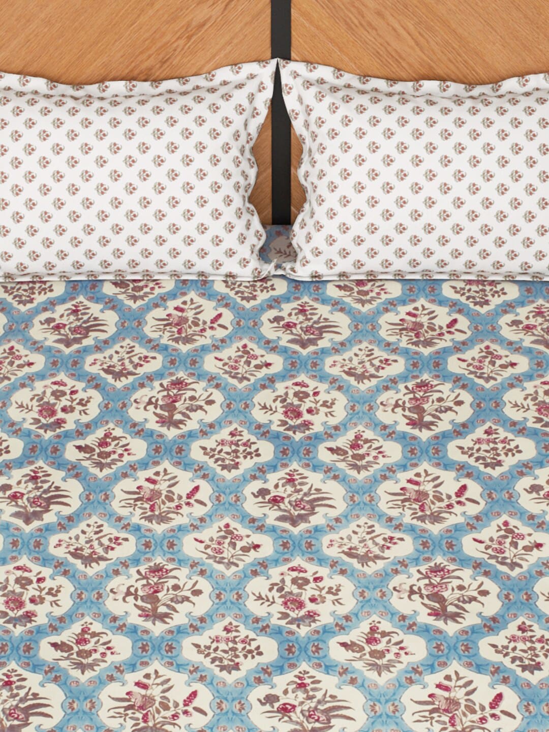 Story@home Cream-Coloured & Pink Floral Microfiber 180 TC Queen Bedsheet & 2 Pillow Covers