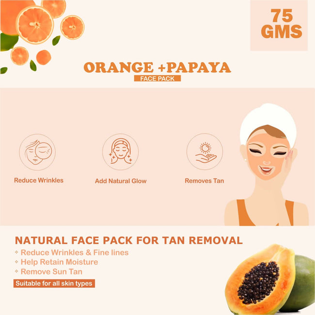 Kimayra Organic Orange + Papaya Face Pack Powder For Tan Removal, Helps In Retain Moisture & Reduce Wrinkles & Fine Lines Main Image
