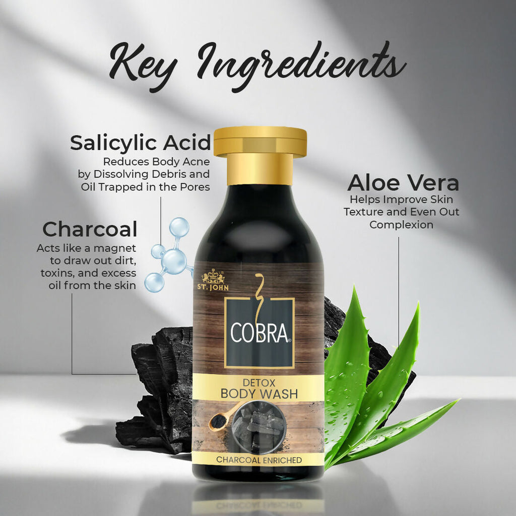 ST.JOHN Cobra Activated Charcoal Enriched Body Wash for Deep Cleansing, Detox & Refreshing Fragrance For All Skin Types