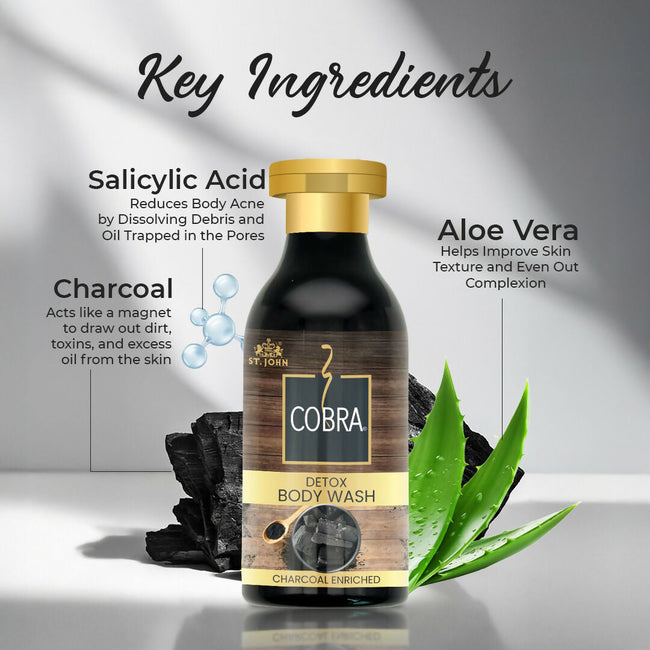 ST.JOHN Cobra Activated Charcoal Enriched Body Wash for Deep Cleansing, Detox & Refreshing Fragrance For All Skin Types Main Image