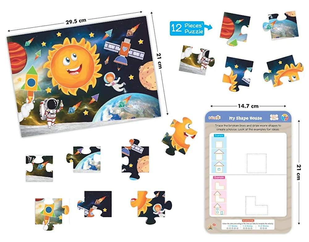 Braintastic Educational Game/Toys: Shapes, Pattern & Colors Reusable Activity Sheet for Kids (3-6 Years) with Free Puzzle