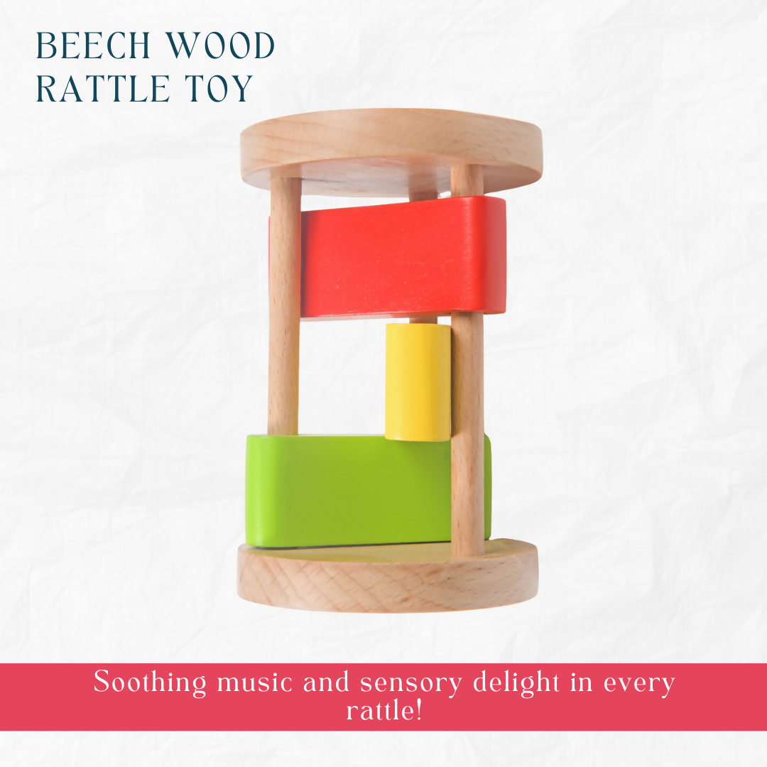 Nesta Toys Newborn Gift Set - Wooden Skwish Rattle, Clacker Rattle, Elephant & Car Teether