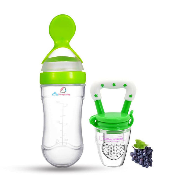 Goodmunchkins Silicone Spoon Food Feeder & Fruit Feeder for Toddlers Food Grade Silicone Bottle 90ml-Green Hover Image