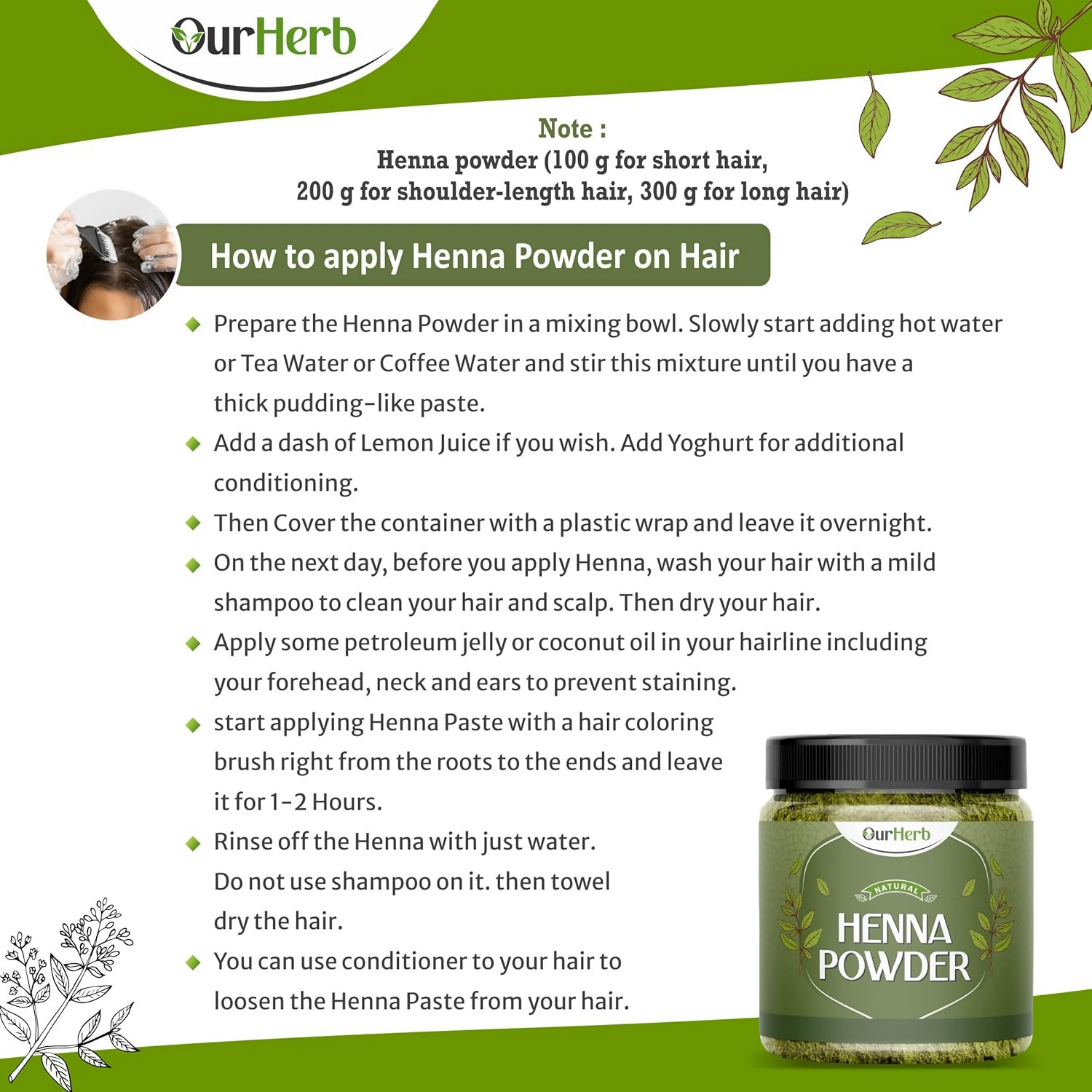 OurHerb Natural Henna Powder Enriched With Precious Herbals For Natural Hair Color