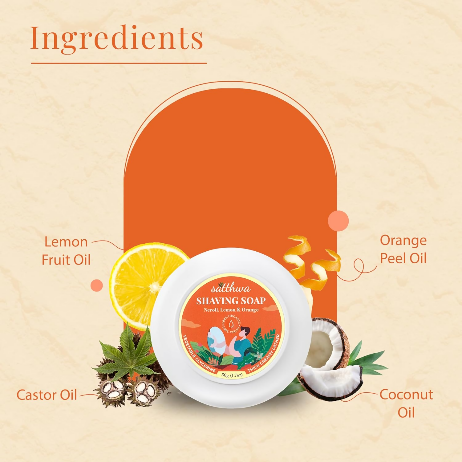 Satthwa Shaving Soap infused With Neroli, Lemon & Orange