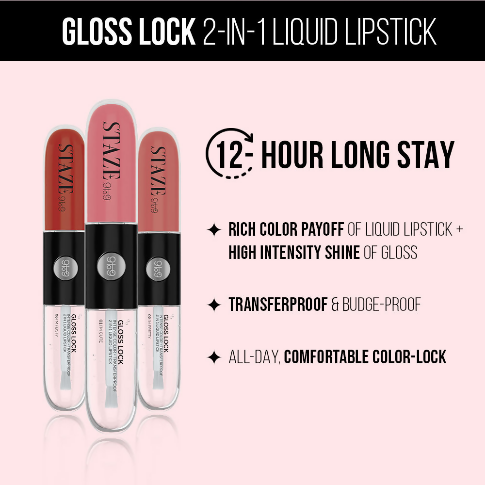 Staze 9To9 Gloss Lock 2-In-1 Liquid Lipstick - 03 Im Bubbly