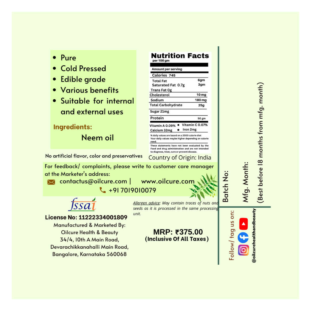 Oilcure Neem Oil Cold Pressed