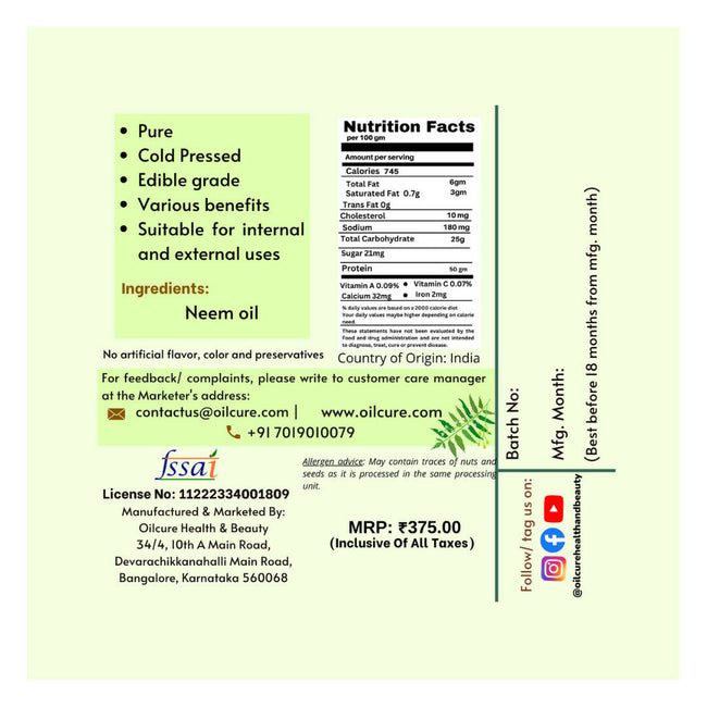 Oilcure Neem Oil Cold Pressed Main Image