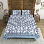Rudra Bazaar Blue 210 TC Cotton Double King Bedsheet With 2 Pillow Covers