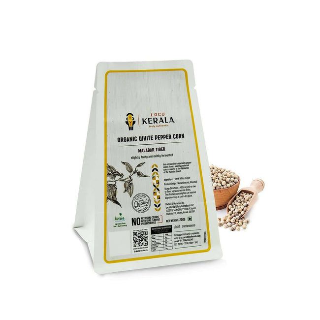LocoKerala Malabar Tiger Organic White Pepper Corn Hover Image