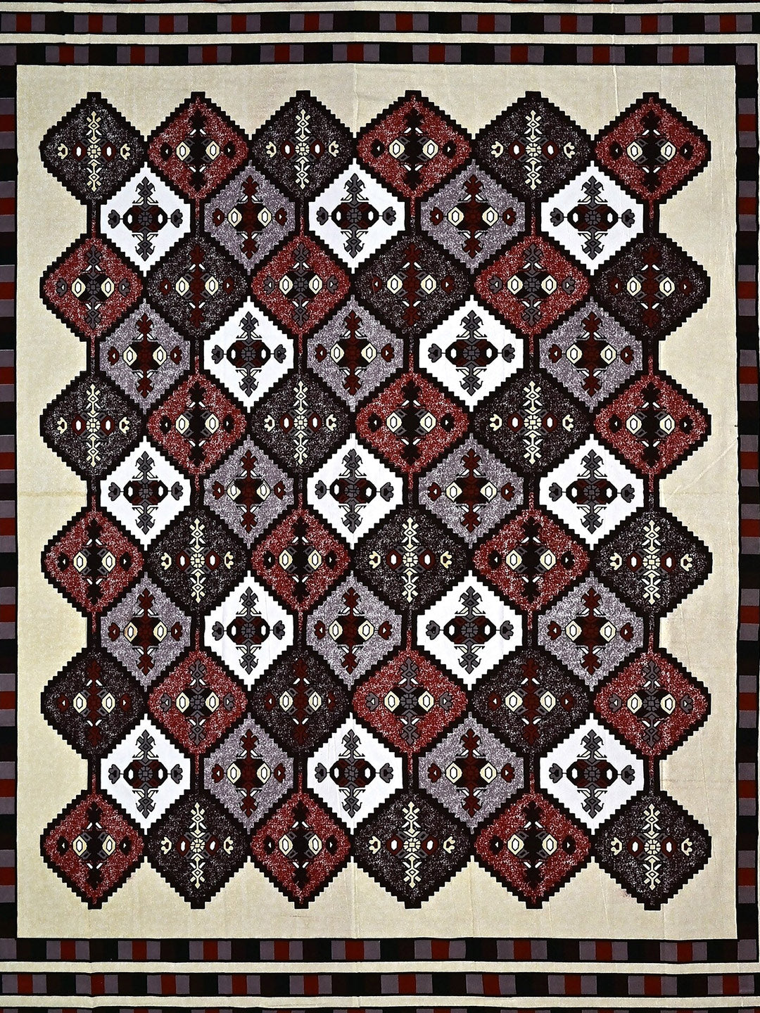 Spangle White & Maroon Ethnic Motifs 260 TC Cotton King Bedsheet with 2 Pillow Covers