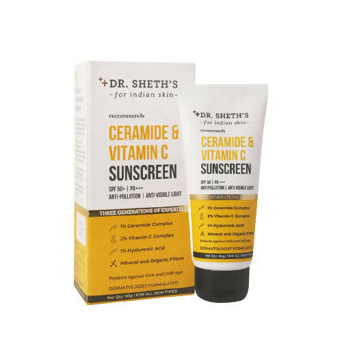 Dr. Sheth's Ceramide & Vitamin C Sunscreen SPF 50+ PA+++ | UVA UVB Protection | All Skin Types