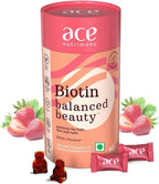 Ace Nutrimony Biotin Balanced Beauty Hair Gummies for Skin and Nails with Clinically Proven Keranat, Biotin - Strawberry