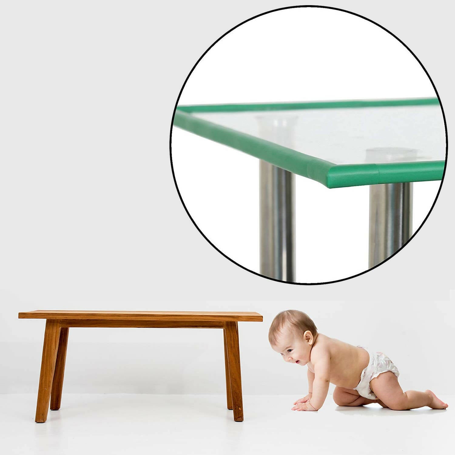 Safe-O-Kid Unique High Density L-Shaped 2 Mtr Long Mini 1 Edge Guard With 4 Corner Cushions - Green