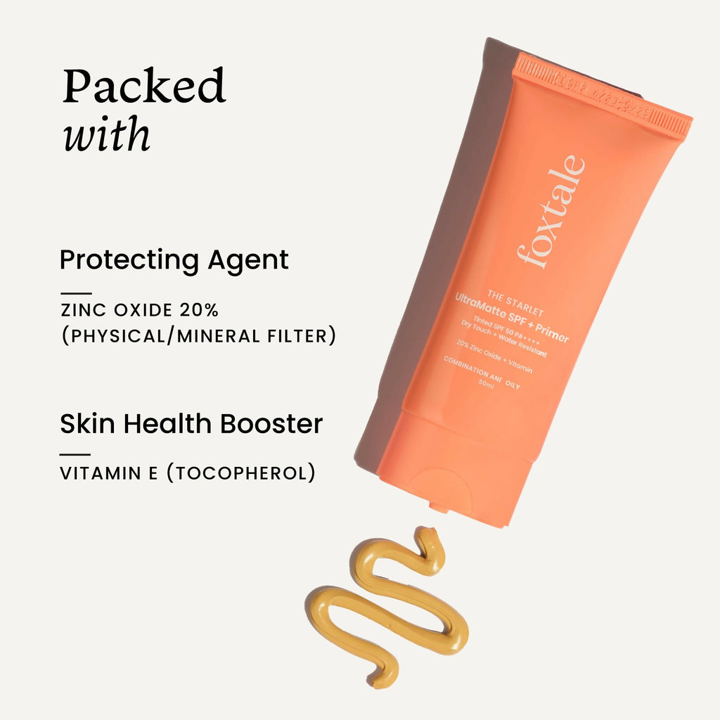 Foxtale Tinted Sunscreen SPF 50 PA++++ & Primer Shade 2 - Medium, Water Resistant with Dry-Touch Finish, Blurs Out Pores