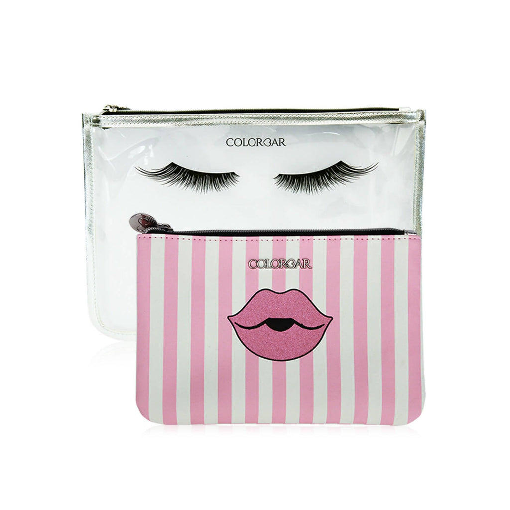 Colorbar Pouch Lips & Lashes Flat Pouches (Set Of Two) - White+Blush Pink