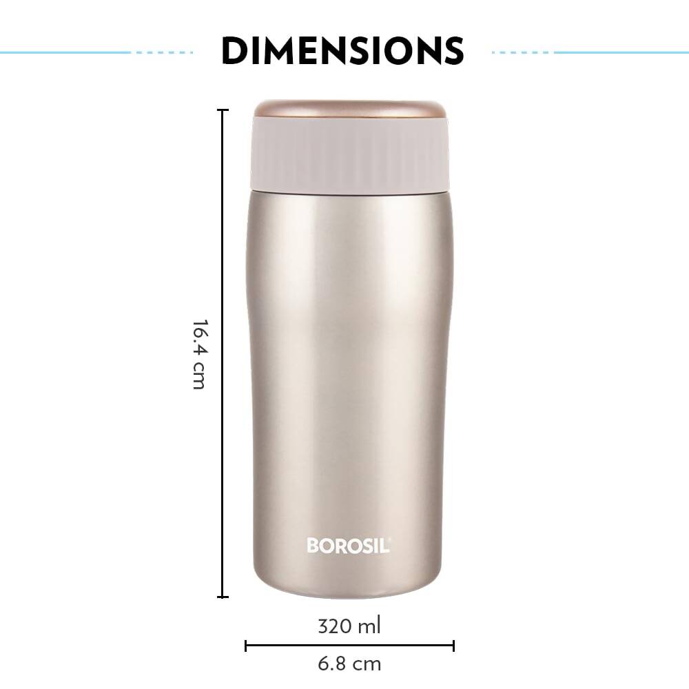 Borosil Cosmic Insulated Water Bottle Tumbler - 320ml (Gold)