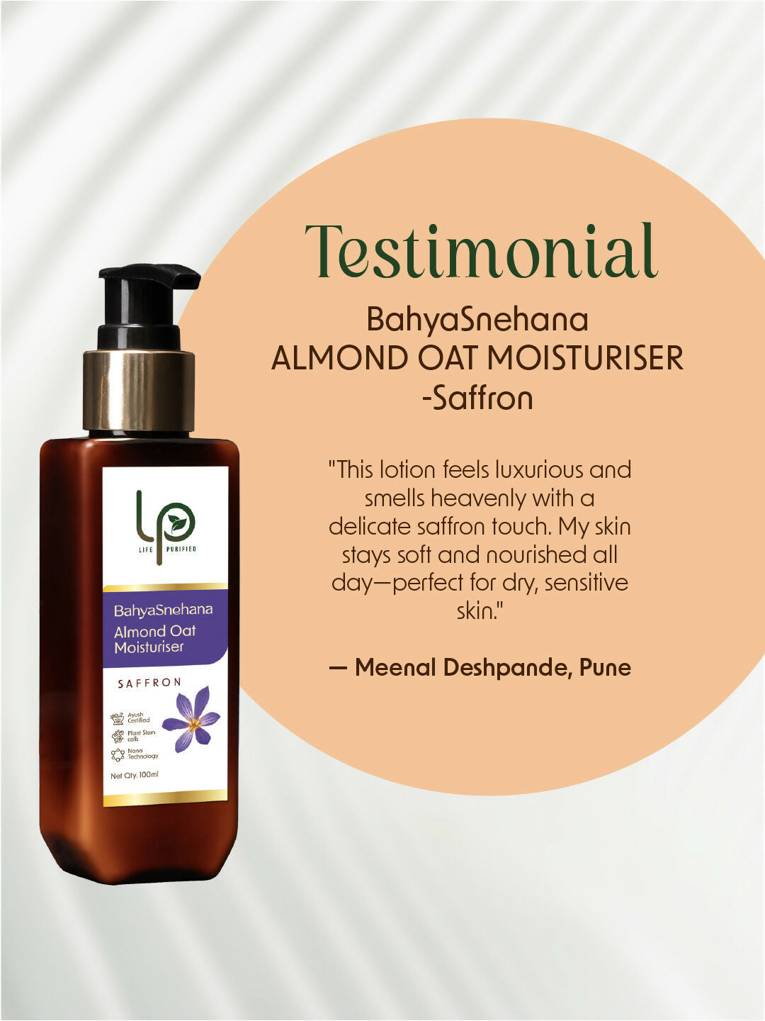 Life Purified Bahyasnehana Almond Oat Moisturiser - Body Lotion - Saffron