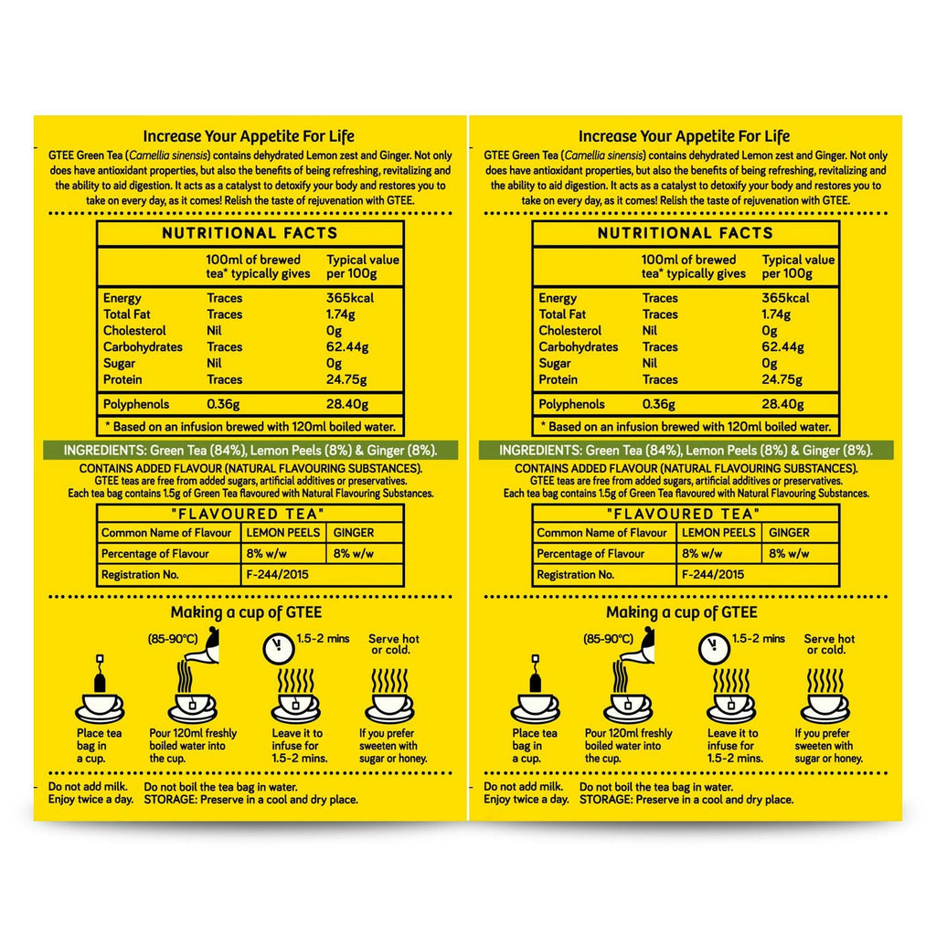 Gtee Green Tea Bags - Lemon & Ginger