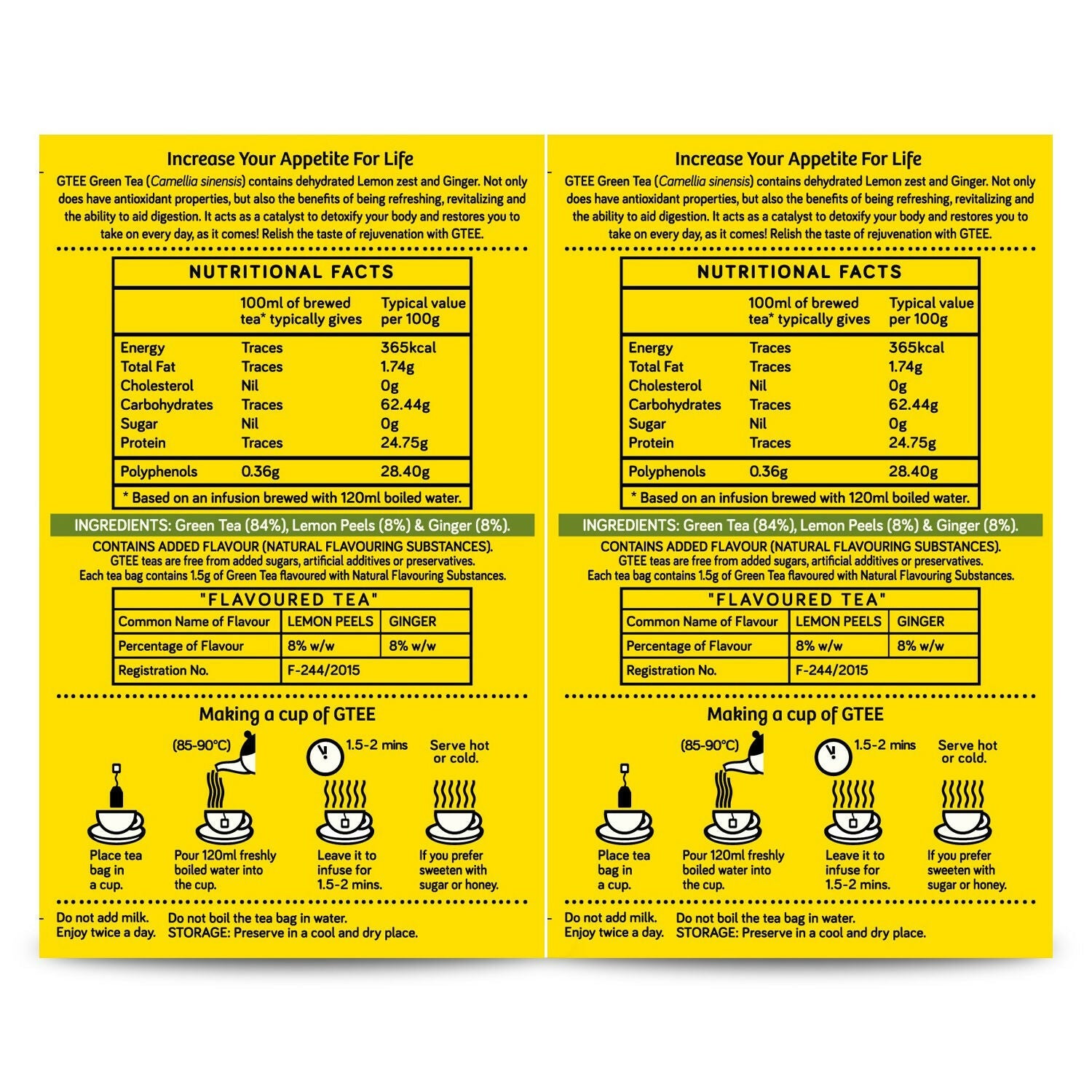 Gtee Green Tea Bags - Lemon & Ginger