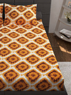 Story@home Unisex Yellow Geometric Cotton 152 TC 1 King Size Bedsheet with 2 Pillow Covers