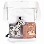 Nesta Toys Newborn Gift Set - Knitted Cotton Blanket, Zebra Plush Toy, Elephant & Car Teether