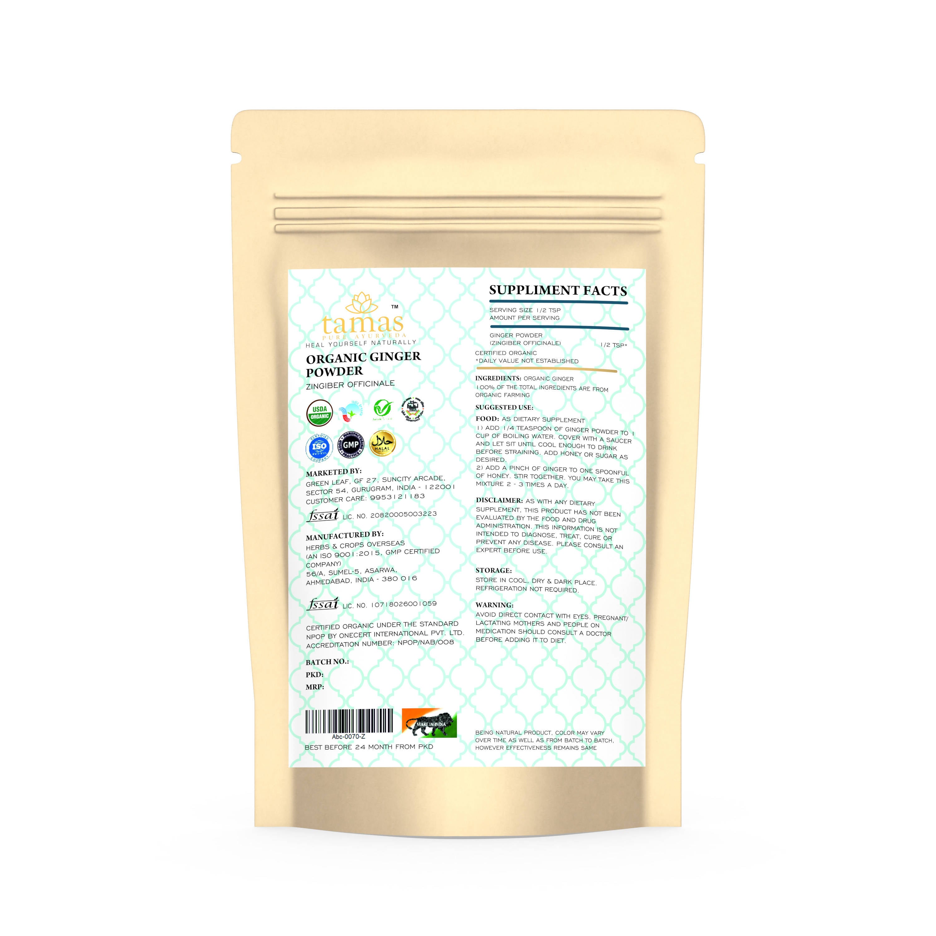 Tamas Pure Ayurveda Superfood Organic Ginger Powder