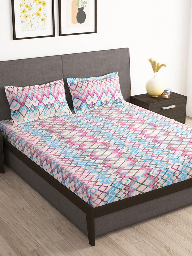 Story@home Tango Pink & White Printed 240 TC King Bedsheet with 2 Pillow Covers Hover Image