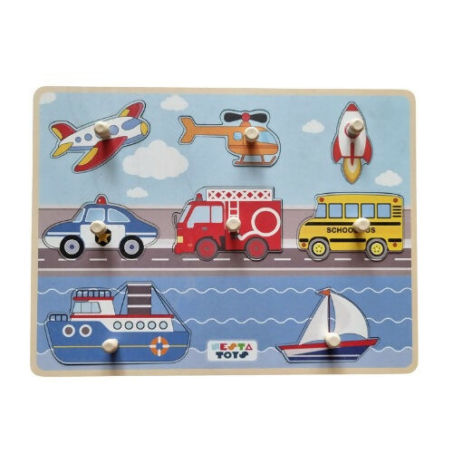 Nesta Toys Wooden Vehicle Jumbo Knob Puzzle (8 Pcs) & Wooden Farm Animal Jumbo Knob Puzzle (8 Pcs) Main Image