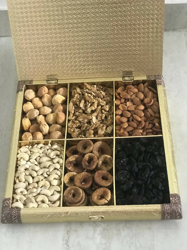 SK Mithaii | Assorted Hibiscus Flower Design Dry Fruit Gift Box |Almonds |Apricots |Walnuts | Cashews |Figs | Black Resins Hover Image