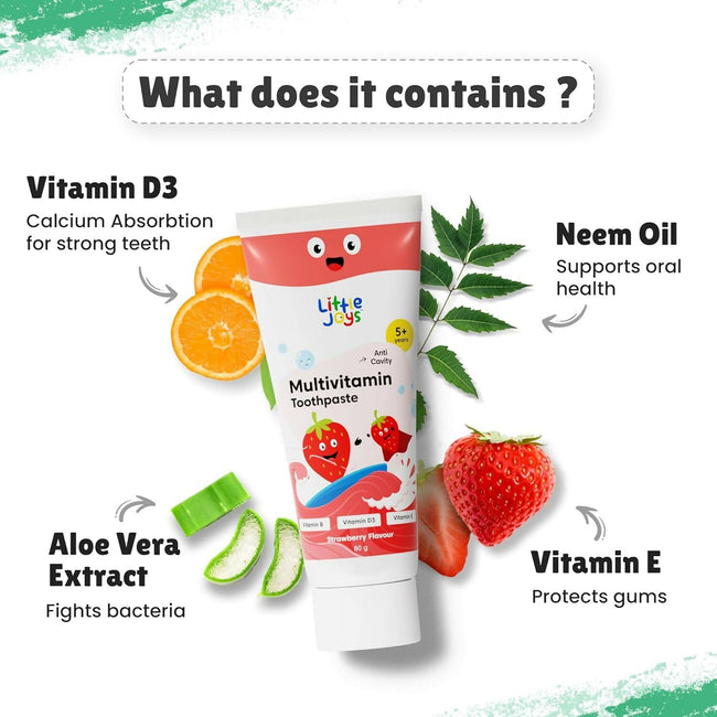 Little Joys Multivitamin Toothpaste for 5+ Years Kids, Strawberry Flavor, Fights Germs & Cavity Main Image