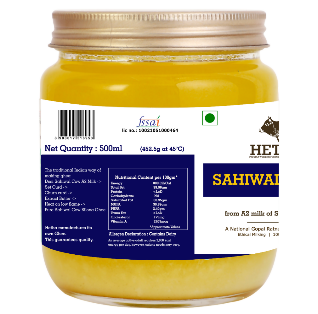 Hetha Sahiwal Cow A2 Cultured Bilona Ghee / A2 Ghee