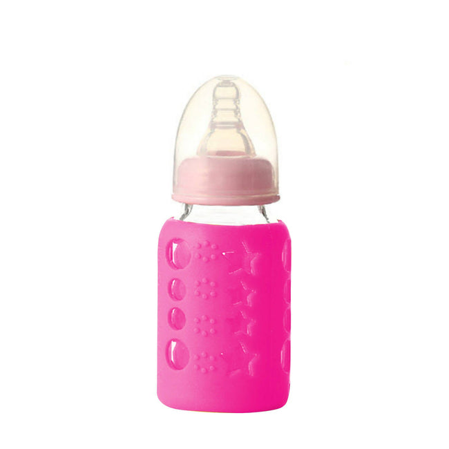 Safe-O-Kid Silicone Baby Feeding Bottle Cover Cum Sleeve for Insulated Protection 120mL- Pink Hover Image