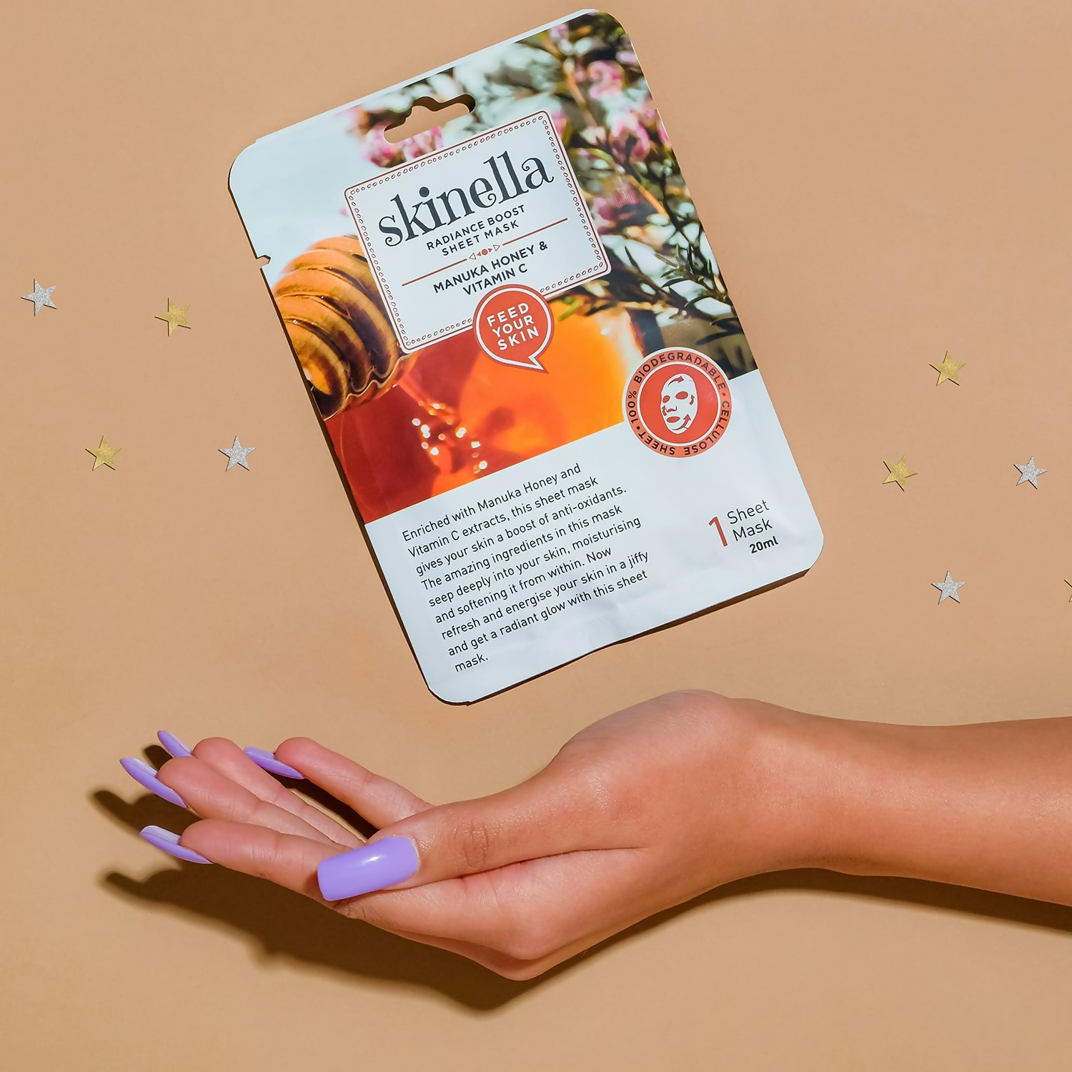 Skinella Radiance Boost Face Sheet Mask - Manuka Honey & Vitamin C