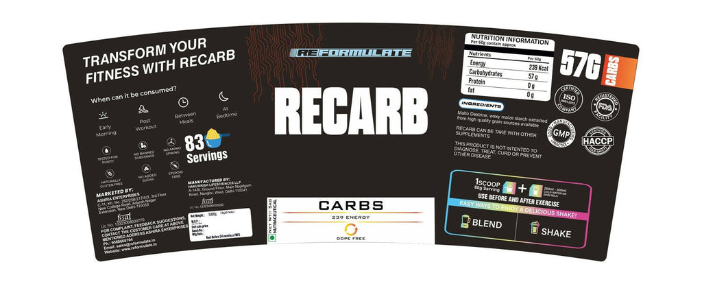 Reformulate Recarb I Carbs I 239 Energy I Nutraceutical - Unflavoured