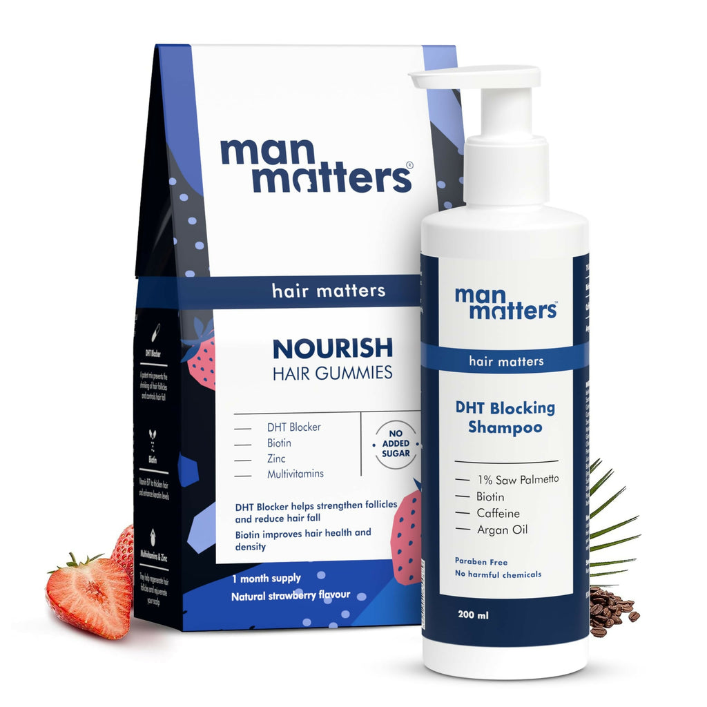 Man Matters Biotin Stage 1 Hair Loss Kit - Hair Gummies & Anti Hair Fall Shampoo With DHT Blocker, Biotin & Caffeine