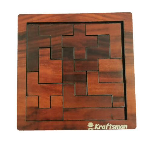 Kraftsman Portable Wooden Tetris Puzzle | 13 Pieces Puzzle Board for Kids and Adults | Travel Pouch Included