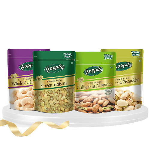 Happilo Premium Super Value Combo (Californian Almonds, Whole Cashews, Pistachios, Seedless Green Raisins) Hover Image