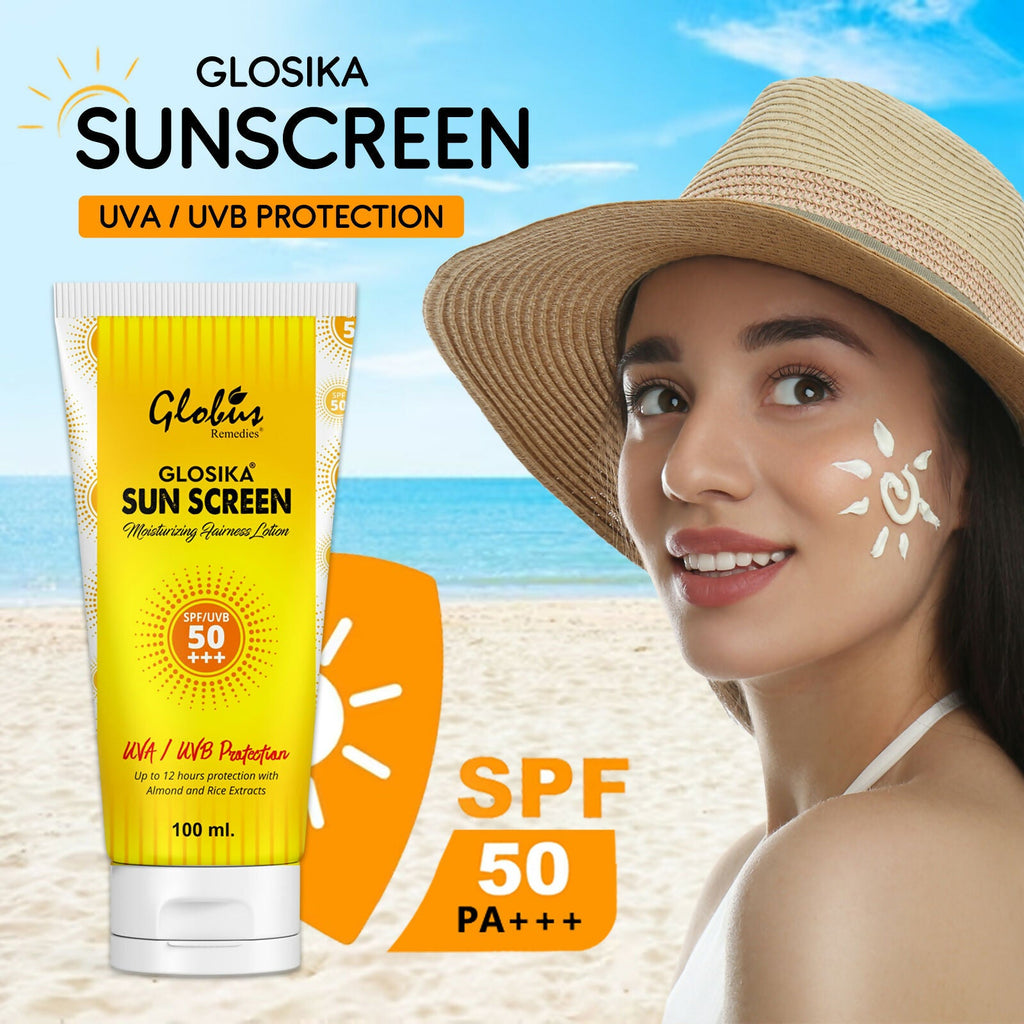 Globus Remedies Glosika Sunscreen Lotion, SPF 50 PA+++ Up to 12 hrs Protection