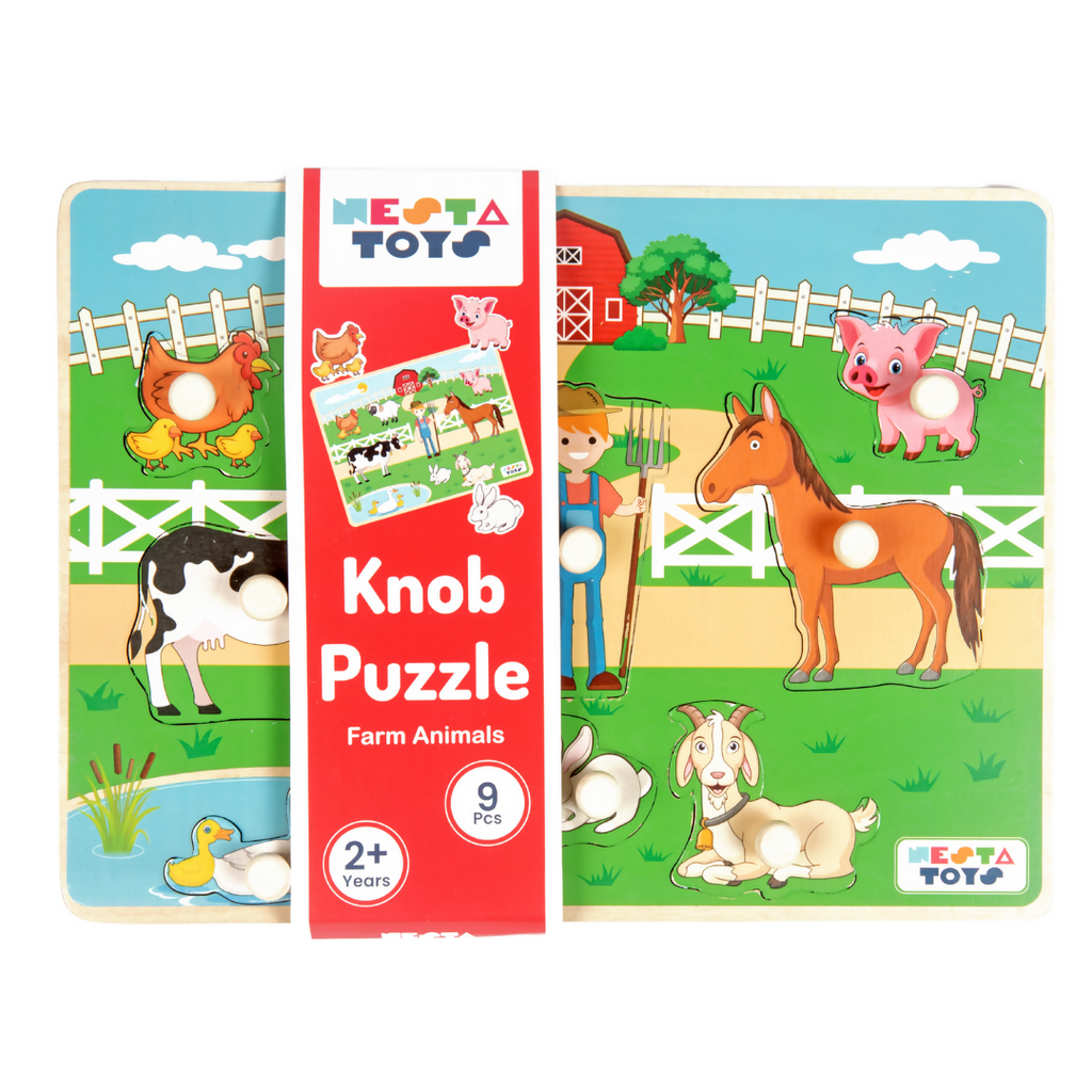 Nesta Toys Wooden Farm Animal Knob Puzzle (8 Pcs)