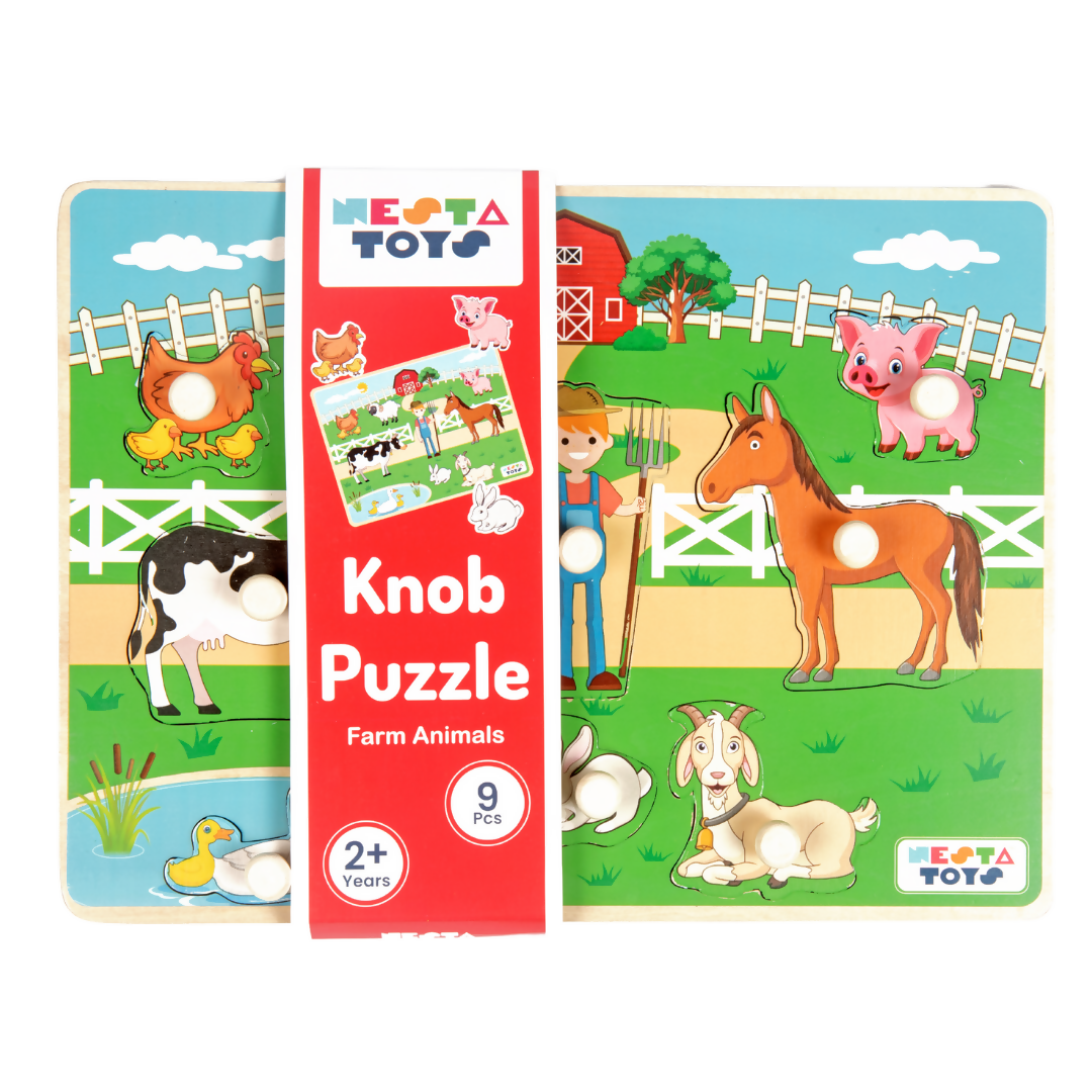 Nesta Toys Wooden Farm Animal Knob Puzzle (8 Pcs)
