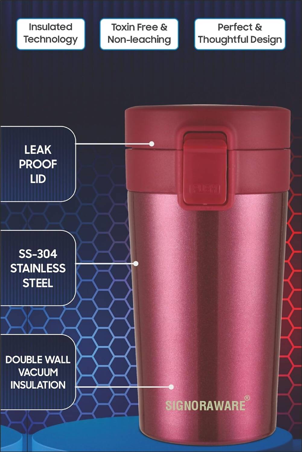 Signoraware Hot Pour Coffeemate Insulated Mug Tumbler - 350 ml (Red)