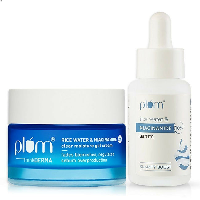 Plum Niacinamide Serum & Moisturizer Duo With Rice Water - Fades Blemishes, Hydrates & Brighten Skin Hover Image