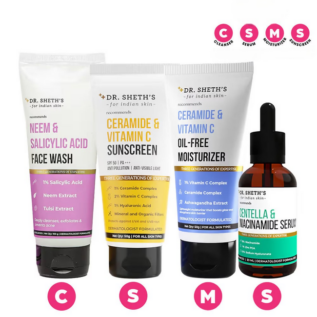 Dr. Sheth's CSMS (Cleanser, Serum, Moisturizer, Sunscreen) Bestseller Combo Main Image