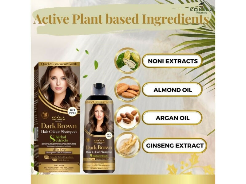 Kokila Organics Hair Color Shampoo With Natural Extracts - Dark Brown