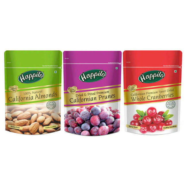 Happilo Premium Dry Fruits Combo (Californian Almonds, Prunes, Cranberries) Hover Image
