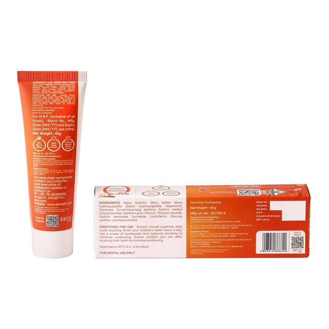 Dente91 Kids Toothpaste Protects Against Dental Caries & Hypersensitivity Fluoride Free, Mango Flavour Main Image