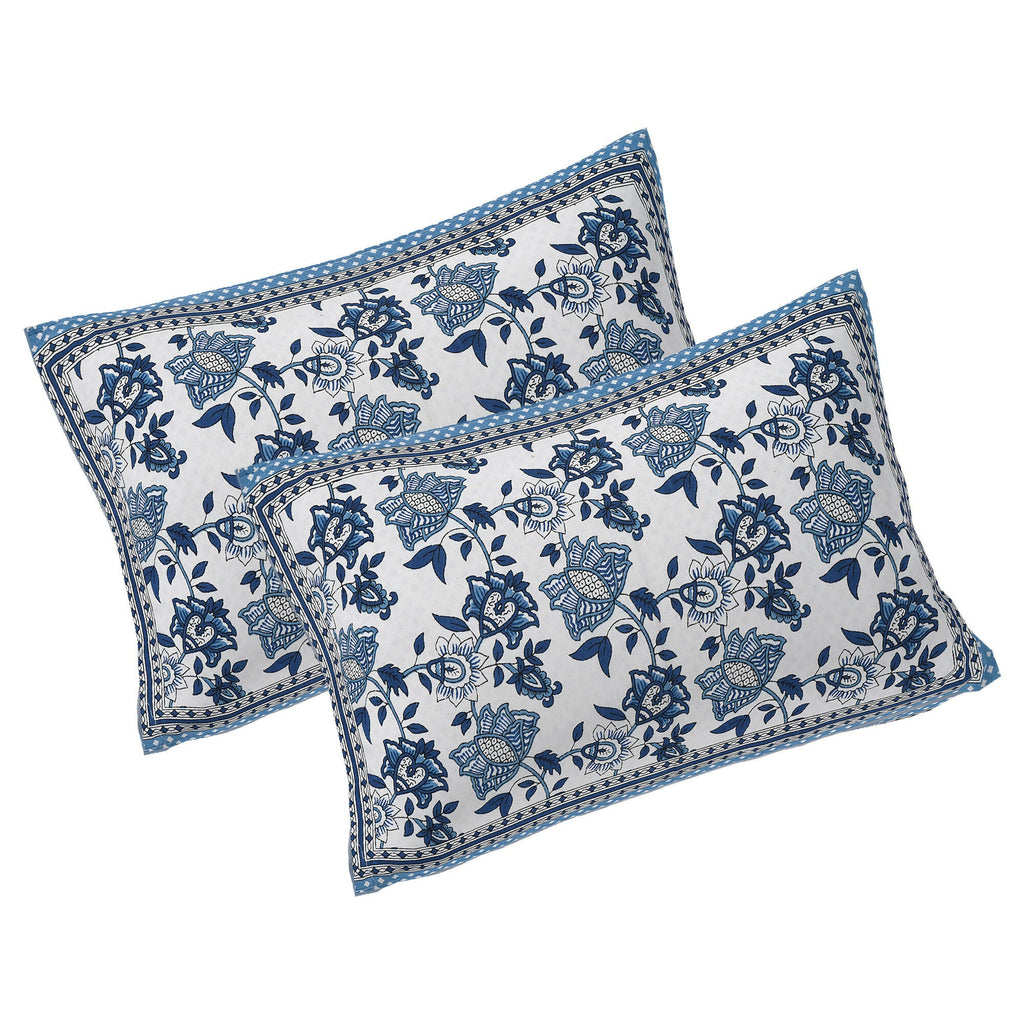 Rudra Bazaar Blue 210 TC Cotton Double King Bedsheet With 2 Pillow Covers