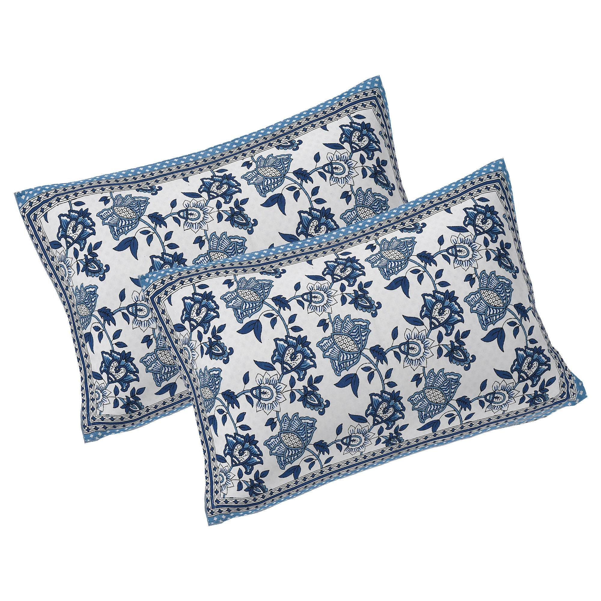 Rudra Bazaar Blue 210 TC Cotton Double King Bedsheet With 2 Pillow Covers